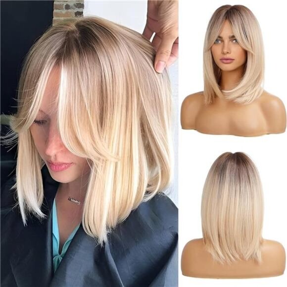 Wigs for Women Layered Synthetic Hair Wig with Highlight - Blonde with Brown Roo main image 6